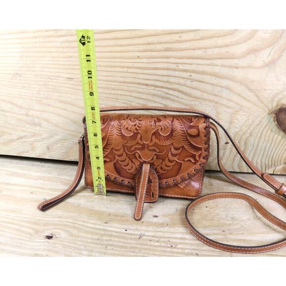 Patricia Nash Handbag Crossbody Tooled Rose Brown Italian Leather Lanza No Clasp - Picture 10 of 14